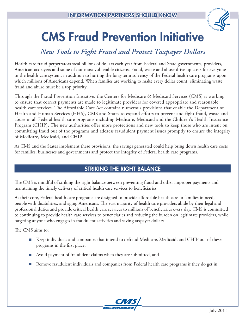 CMS Fraud Prevention Initiative New Tools to Fight Fraud and Protect Taxpayer Dollars