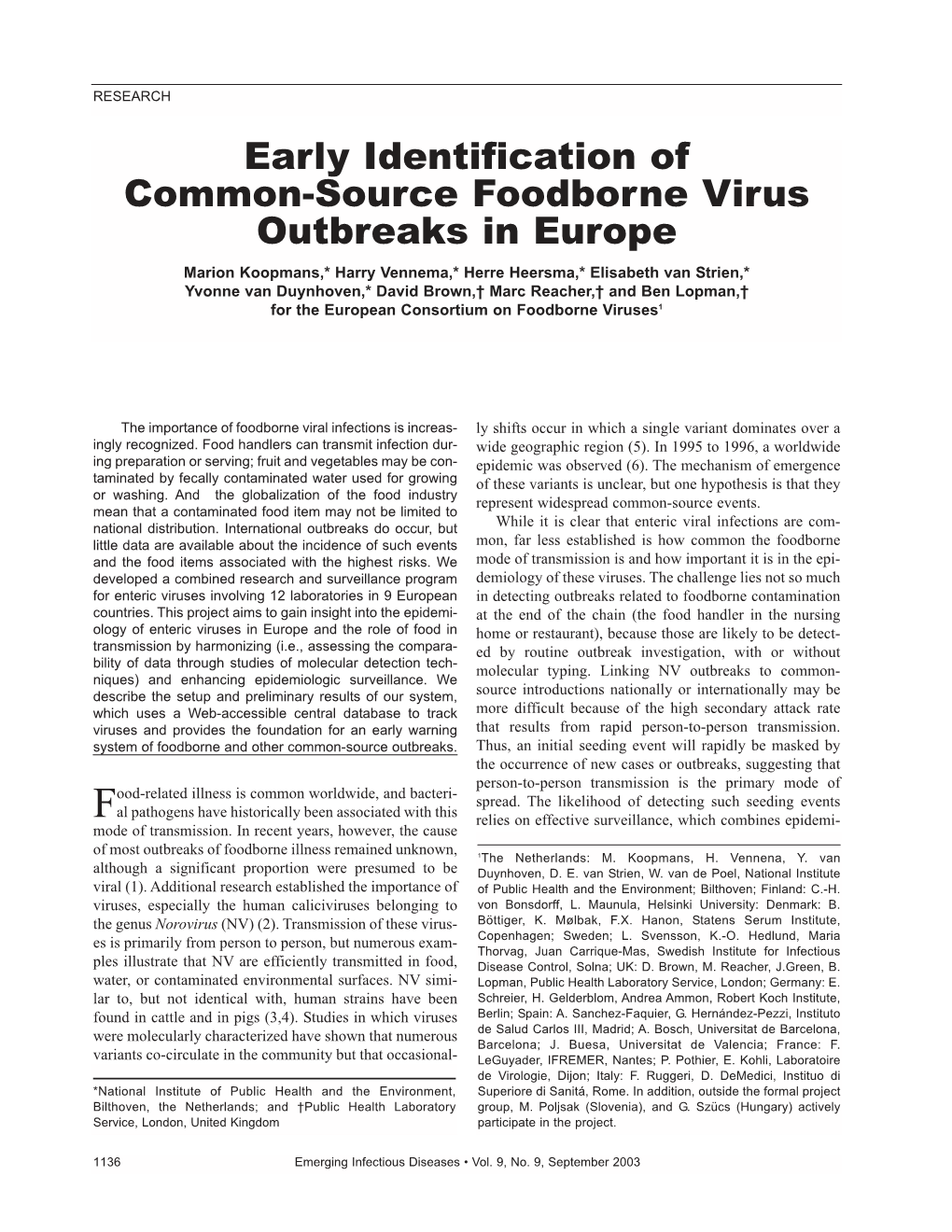 Early Identification of Common-Source Foodborne Virus