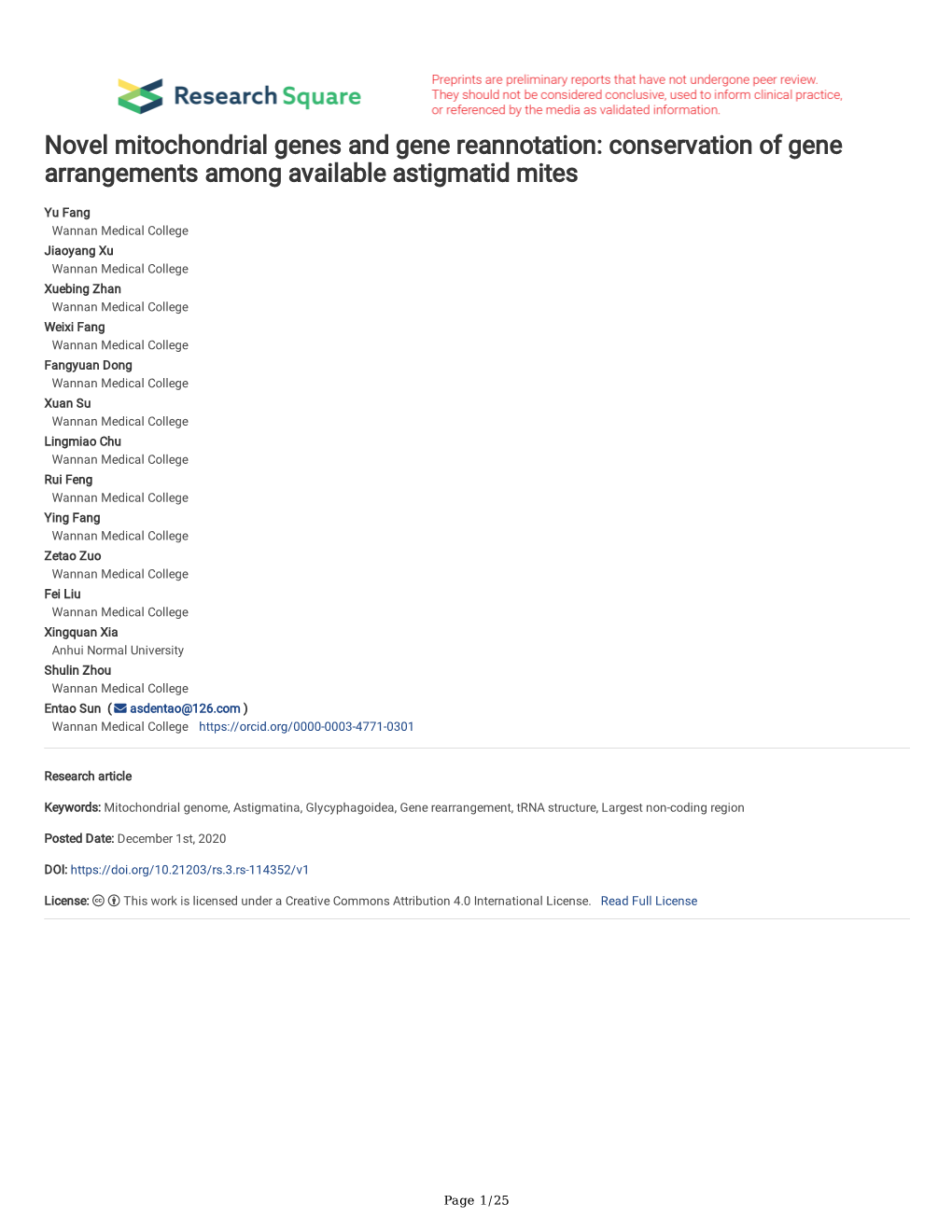 Conservation of Gene Arrangements Among Available Astigmatid Mites