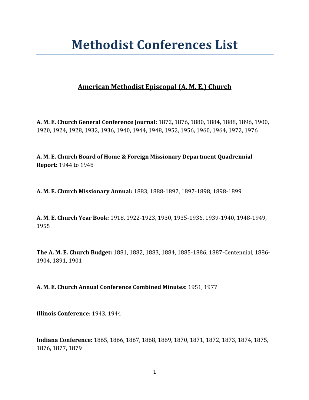 Methodist Conferences List