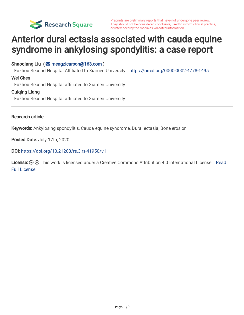 Anterior Dural Ectasia Associated with Cauda Equine Syndrome in Ankylosing Spondylitis: a Case Report