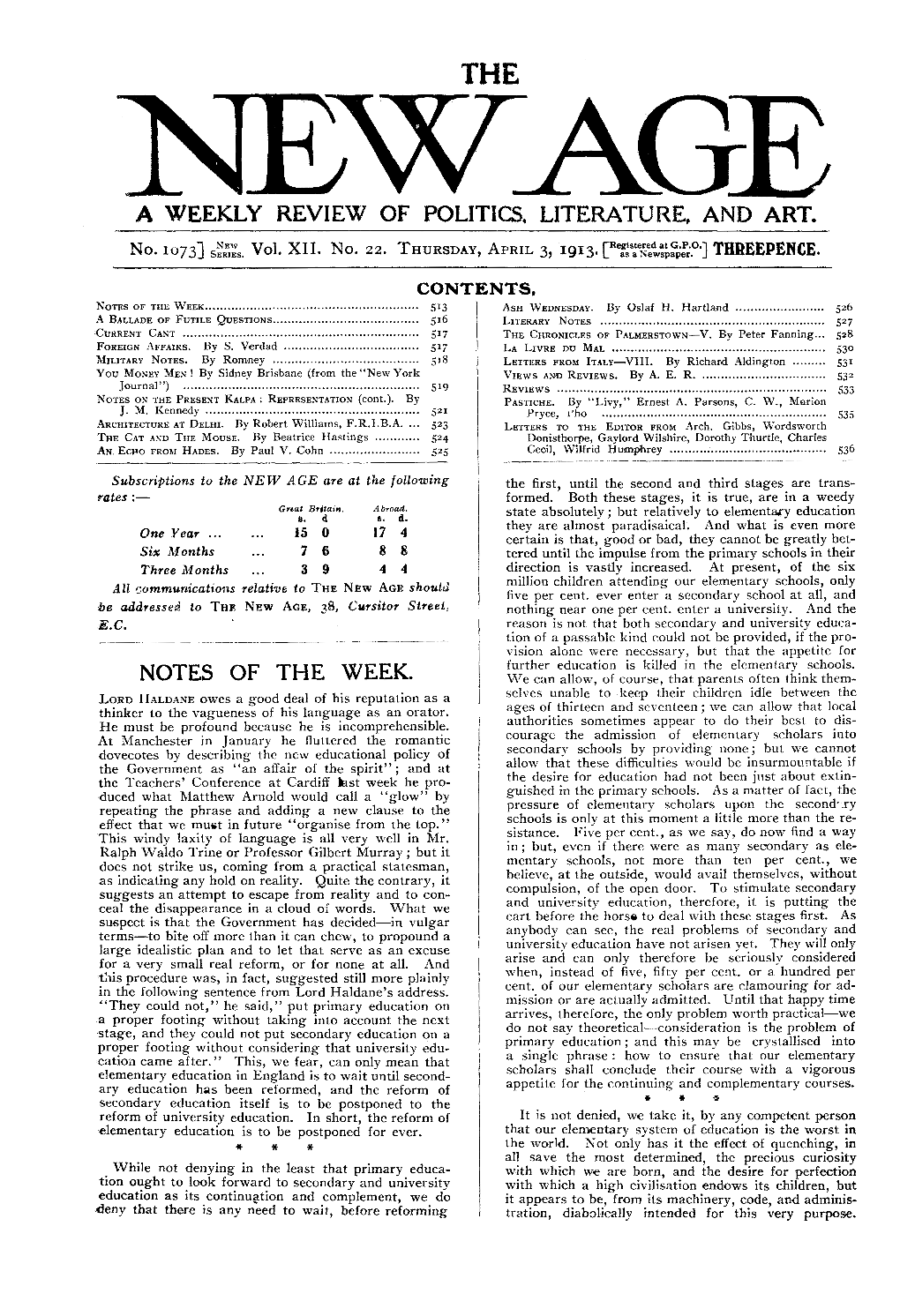 New Age, Vol.12, No.22, April 3, 1913