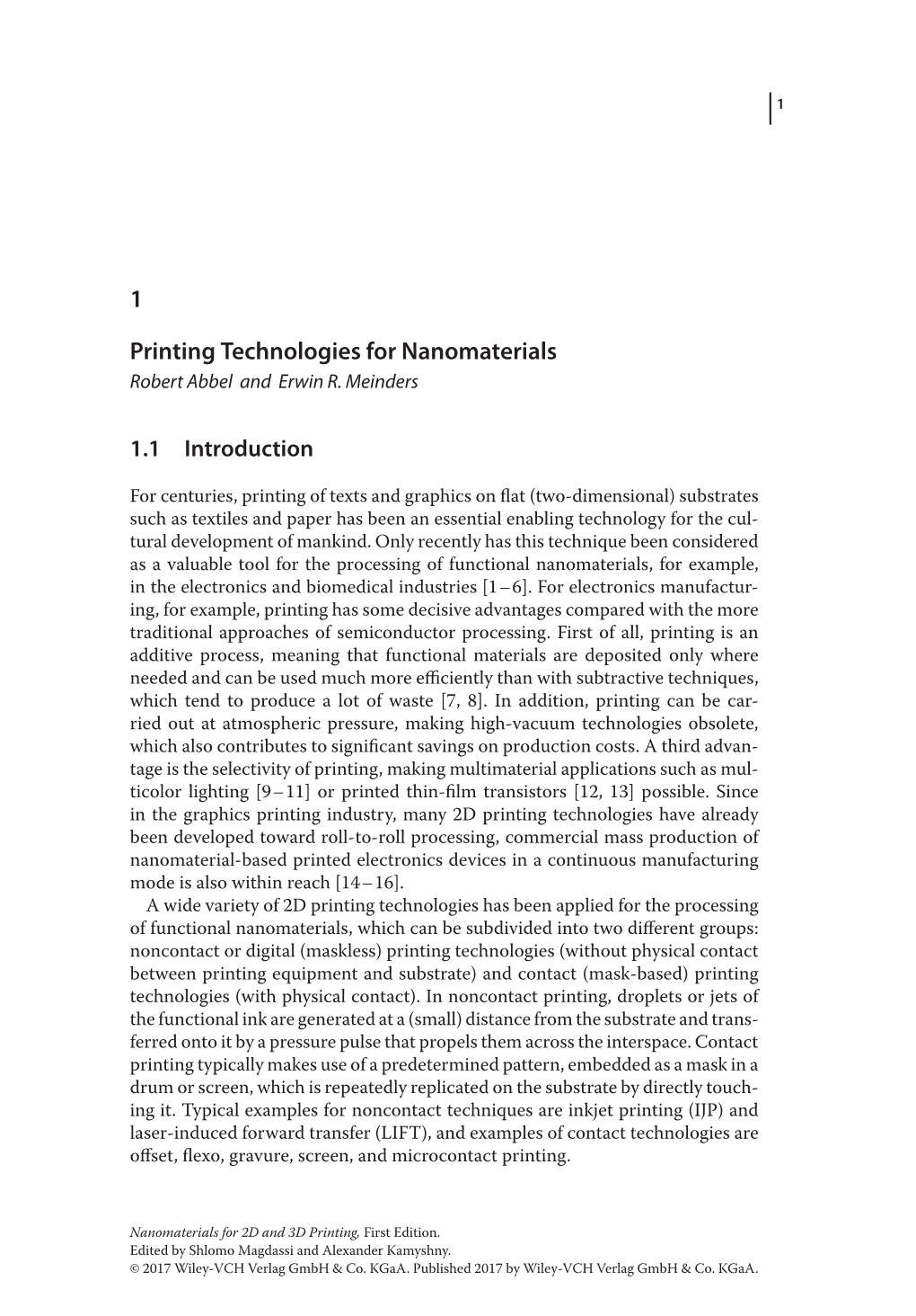 1 Printing Technologies for Nanomaterials