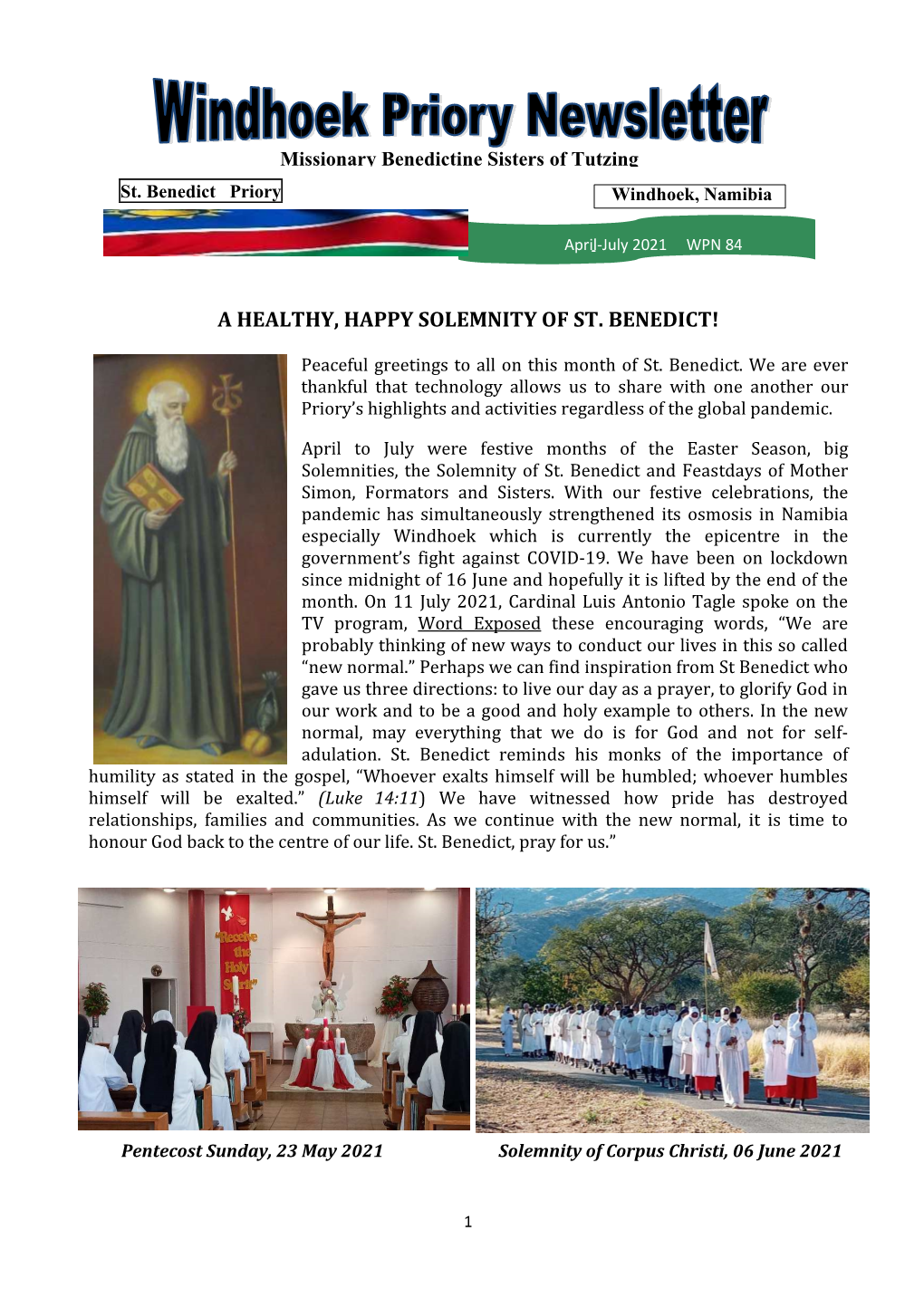 Windhoek Priory Newsletter, Revised April-July 2021