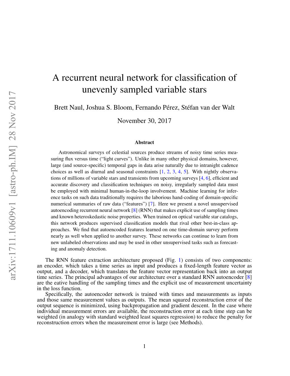 A Recurrent Neural Network for Classification of Unevenly Sampled