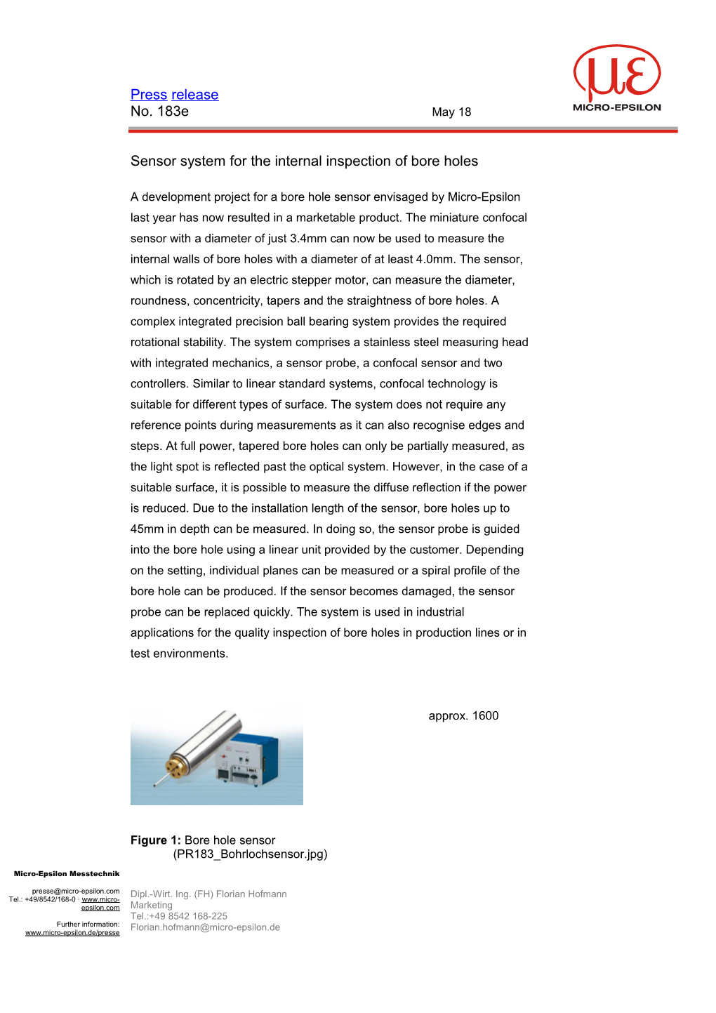 Sensor System for the Internal Inspection of Bore Holes