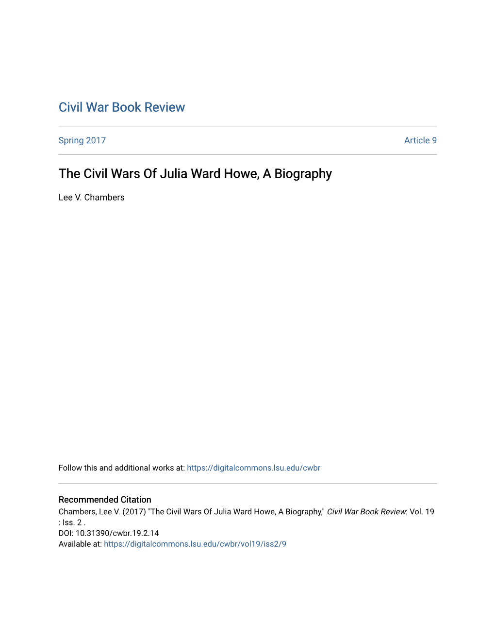 The Civil Wars of Julia Ward Howe, a Biography