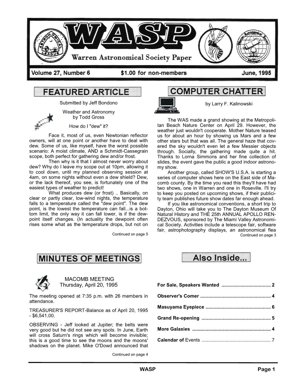 WASP Page 1 MACOMB MEETING Thursday, April 20, 1995