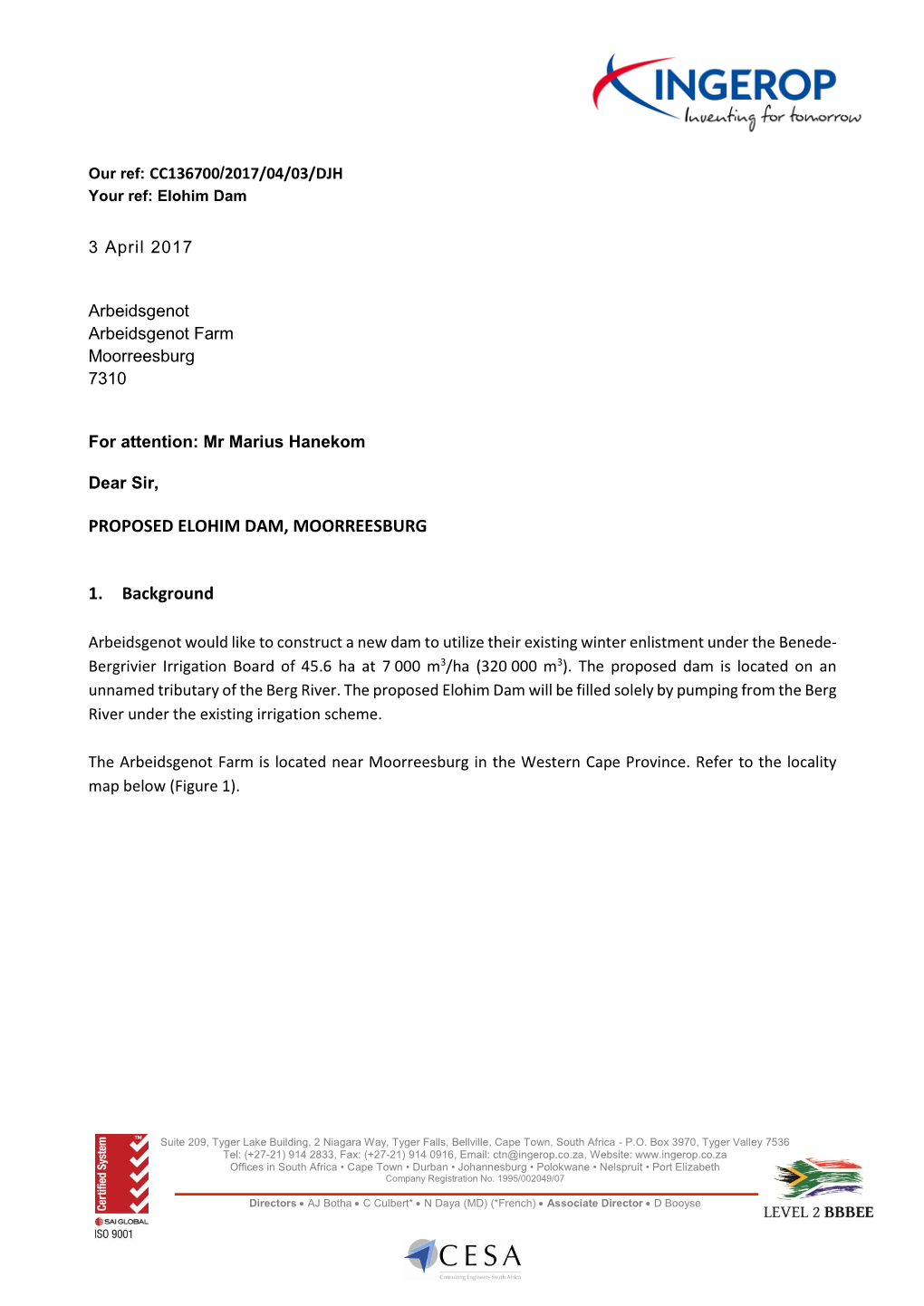 PROPOSED ELOHIM DAM, MOORREESBURG 1. Background