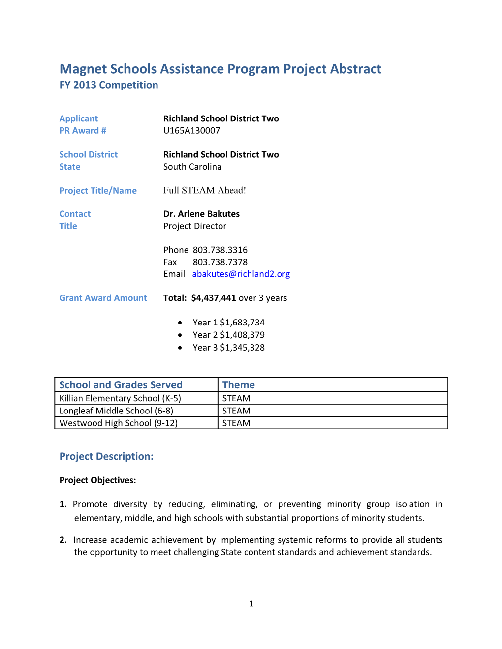 Magnet Schools Assistance Program Project Abstract s1