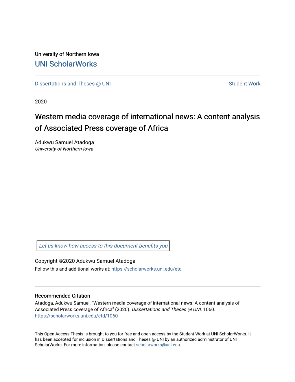 A Content Analysis of Associated Press Coverage of Africa