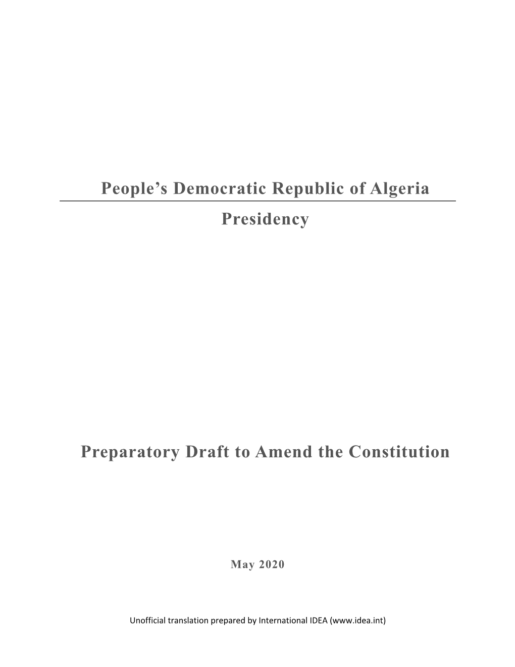 People's Democratic Republic of Algeria Presidency Preparatory