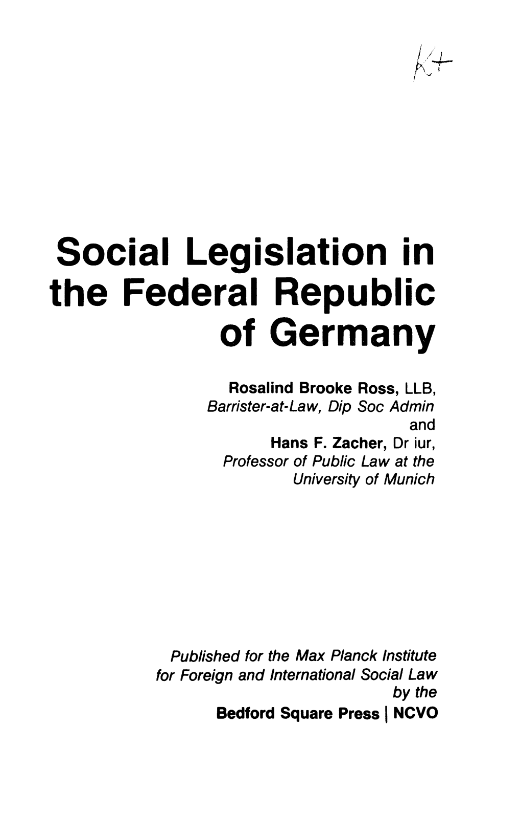 Social Legislation in the Federal Republic of Germany