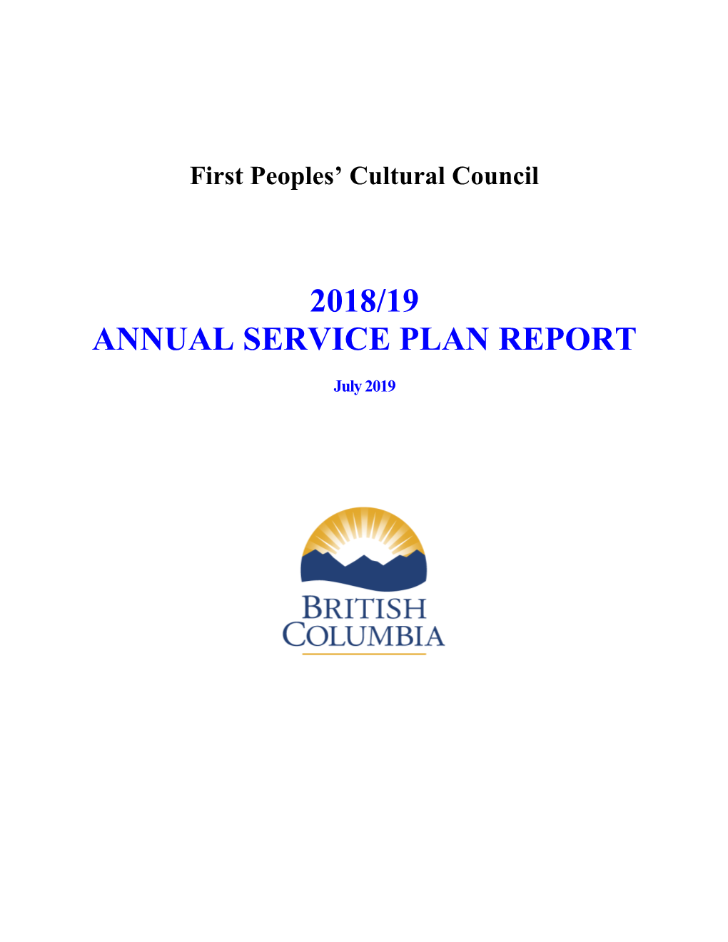 2018/19 Annual Service Plan Report