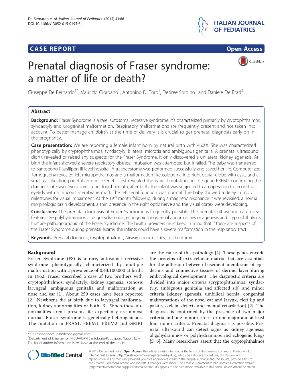 Prenatal Diagnosis of Fraser Syndrome