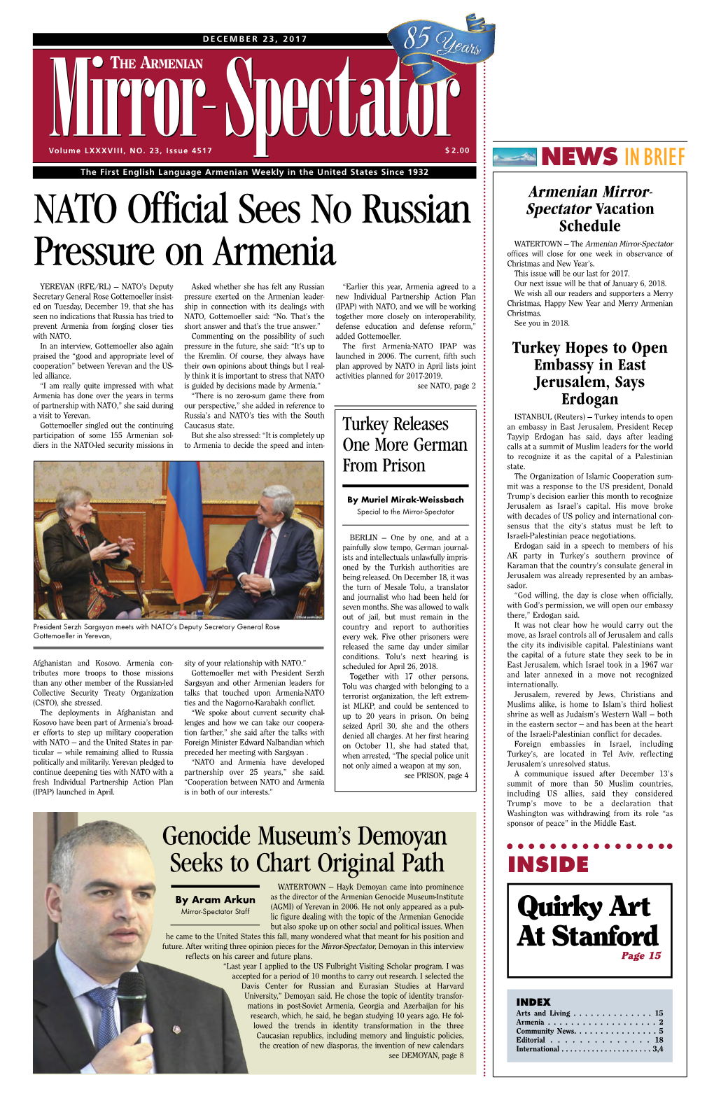 NATO Official Sees No Russian Pressure on Armenia