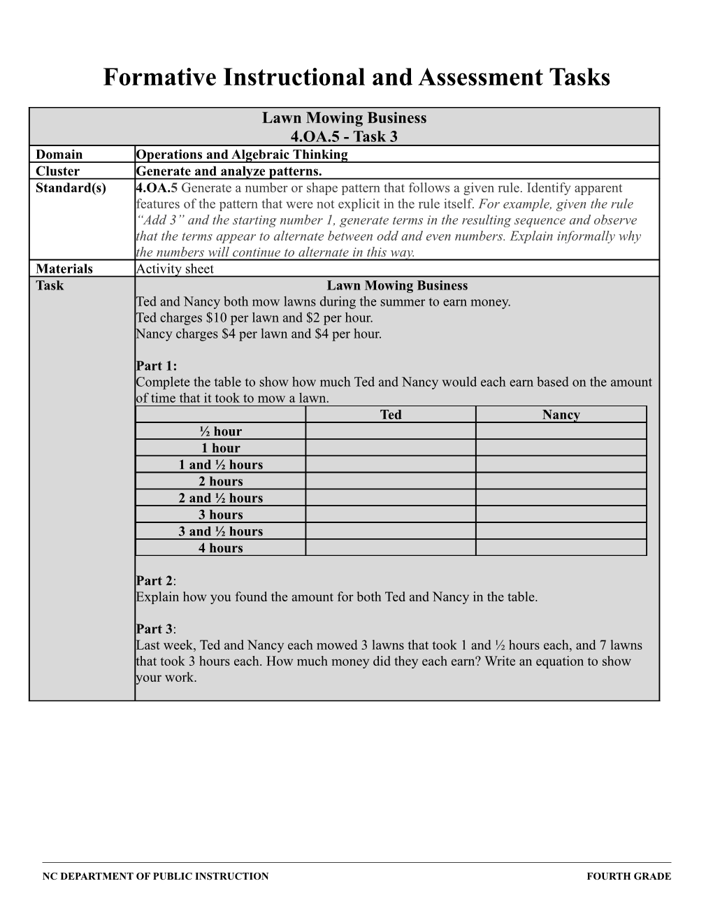 Formative Instructional and Assessment Tasks s3