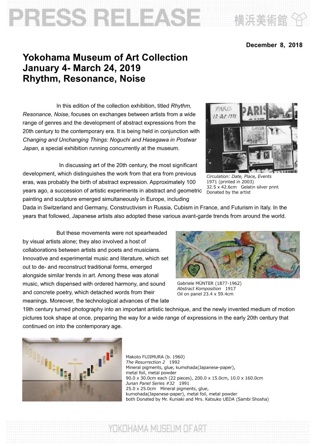 Yokohama Museum of Art Collection January 4- March 24, 2019 Rhythm, Resonance, Noise