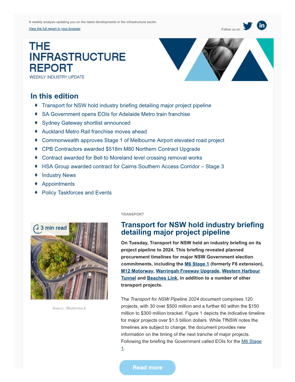 In This Edition Transport for NSW Hold Industry Briefing Detailing Major