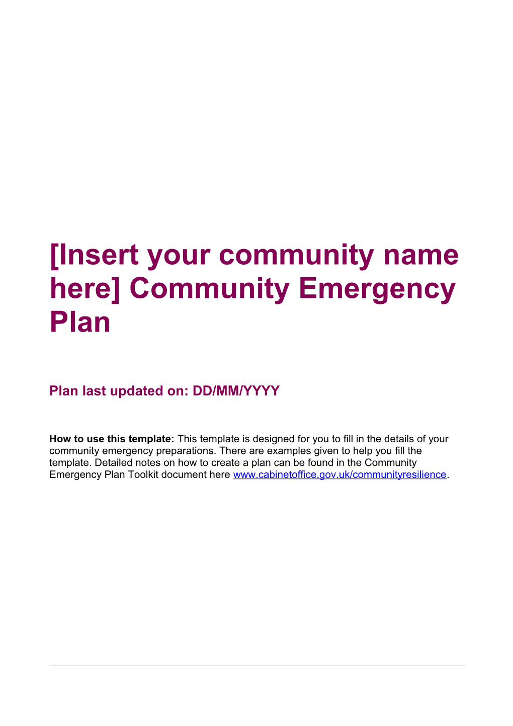 Insert Your Community Name Here Community Emergency Plan