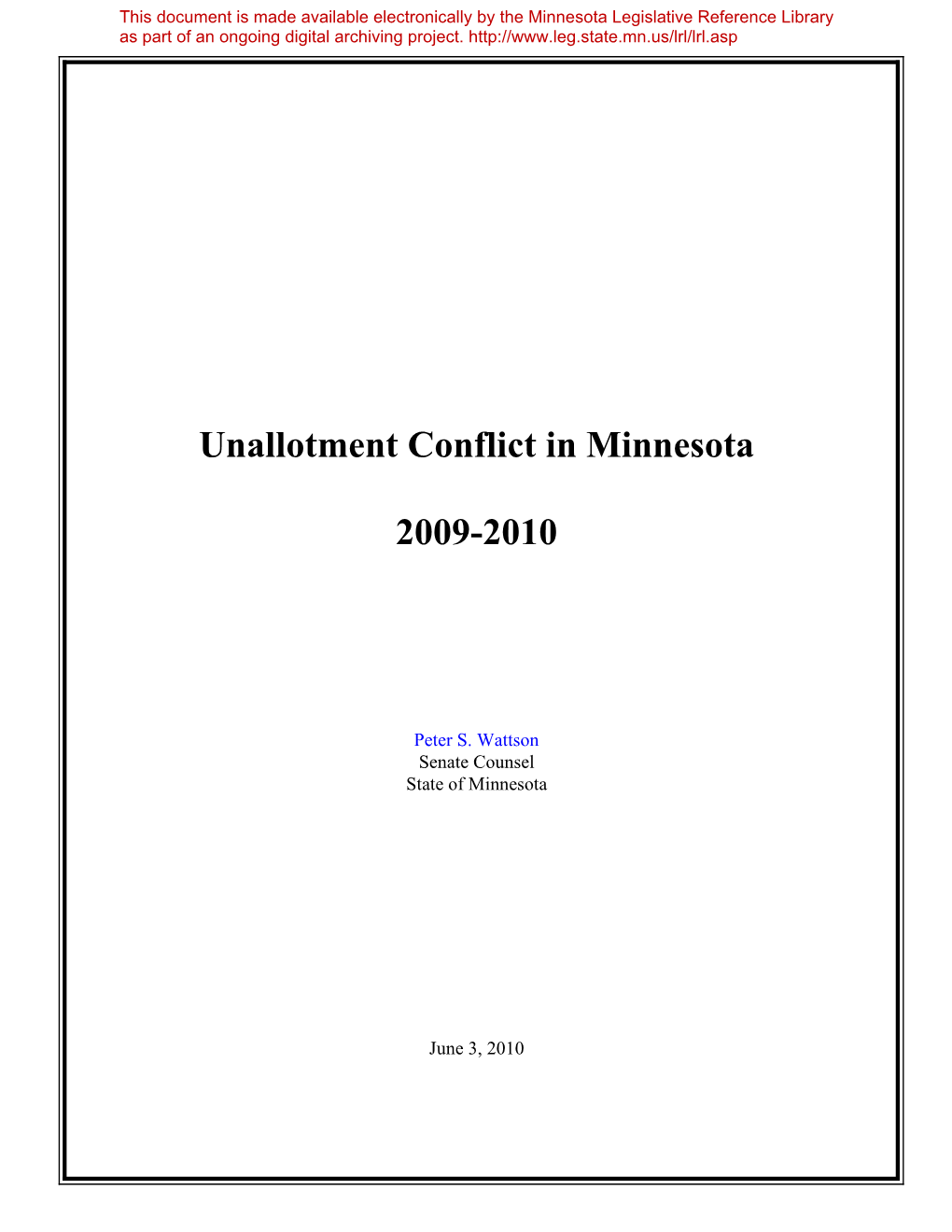 Unallotment Conflict in Minnesota 2009-2010