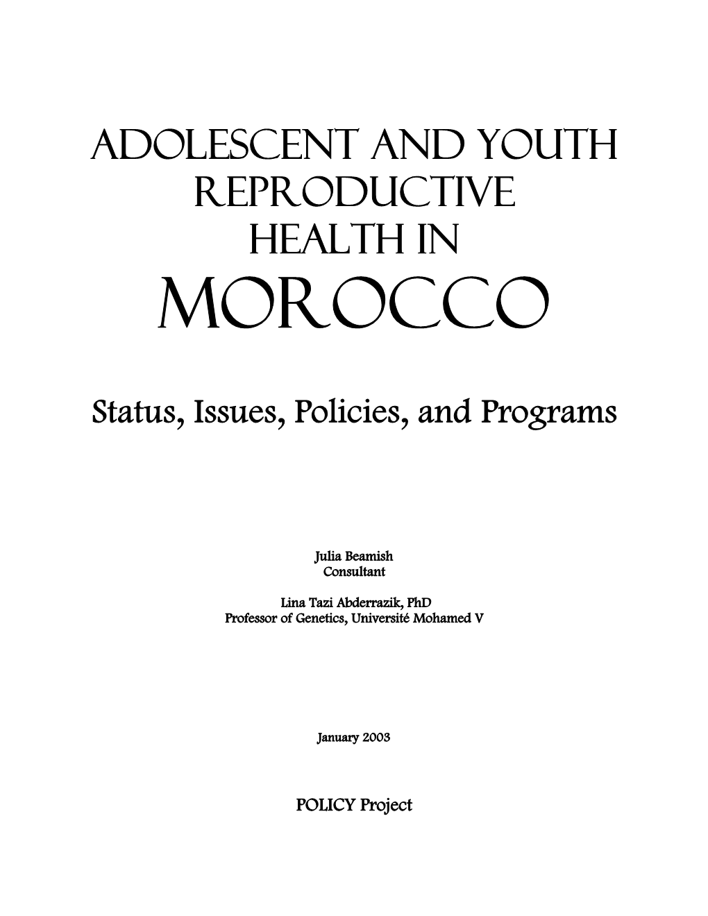 Adolescent and Youth Reproductive Health in Morocco