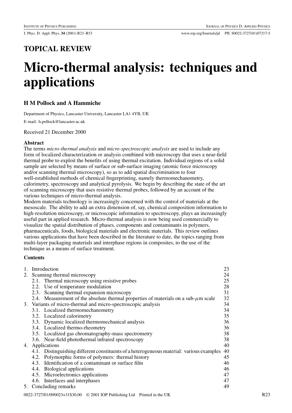 Micro-Thermal Analysis: Techniques and Applications