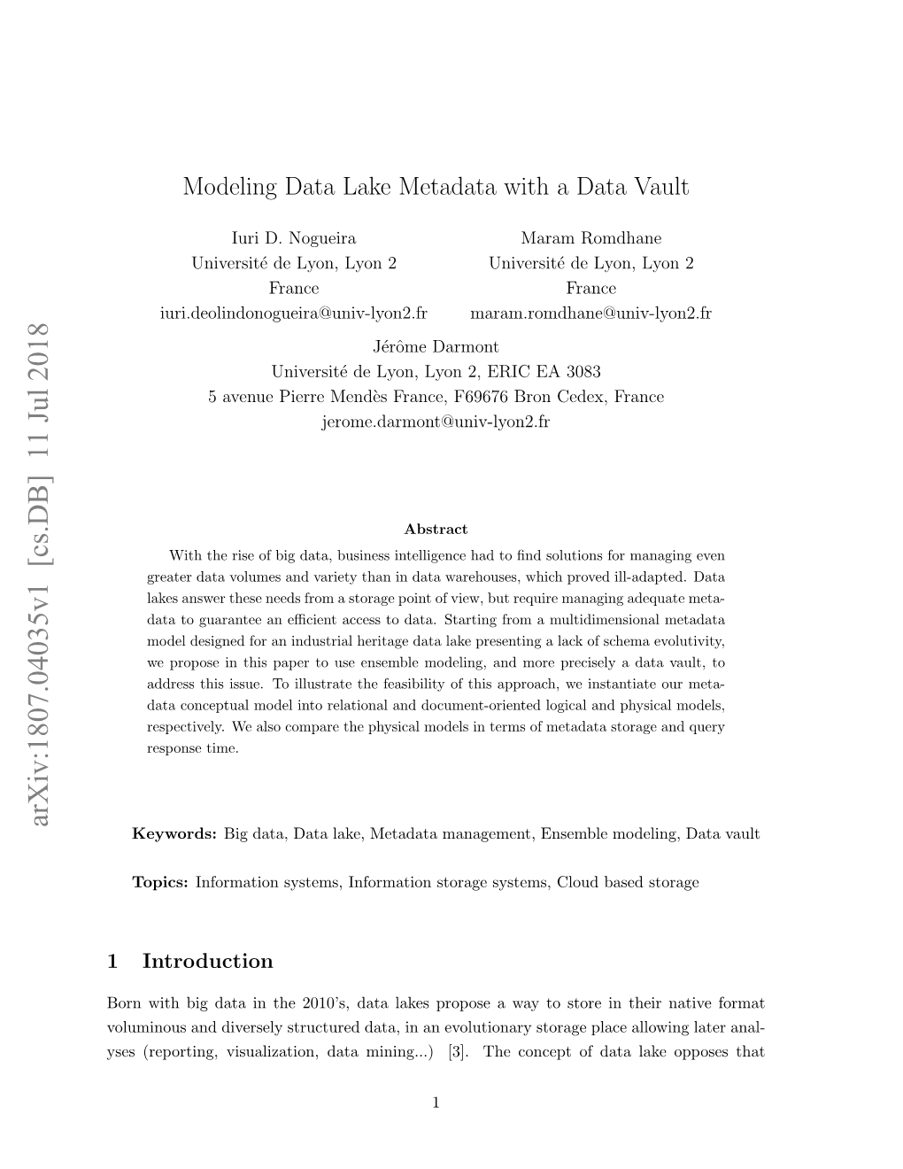 Modeling Data Lake Metadata with a Data Vault