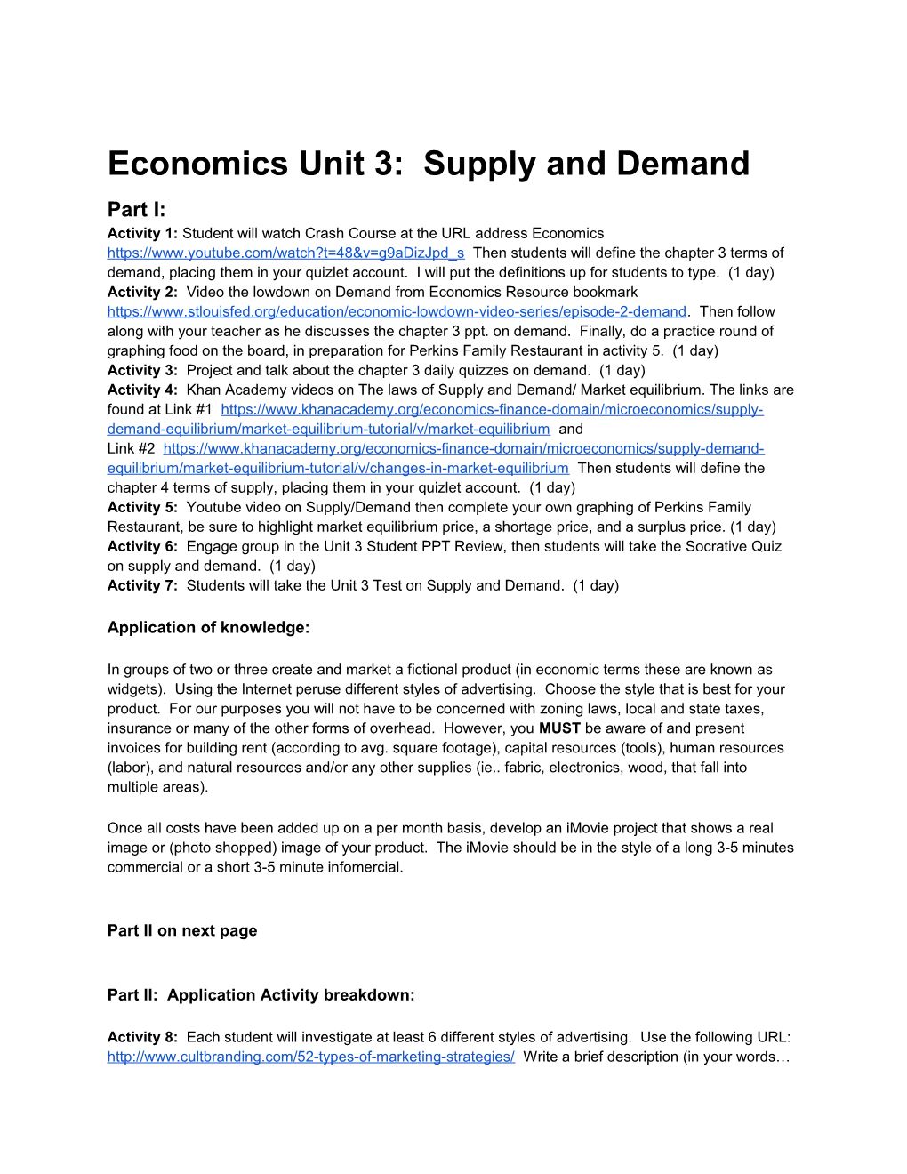 Economics Unit 3: Supply and Demand