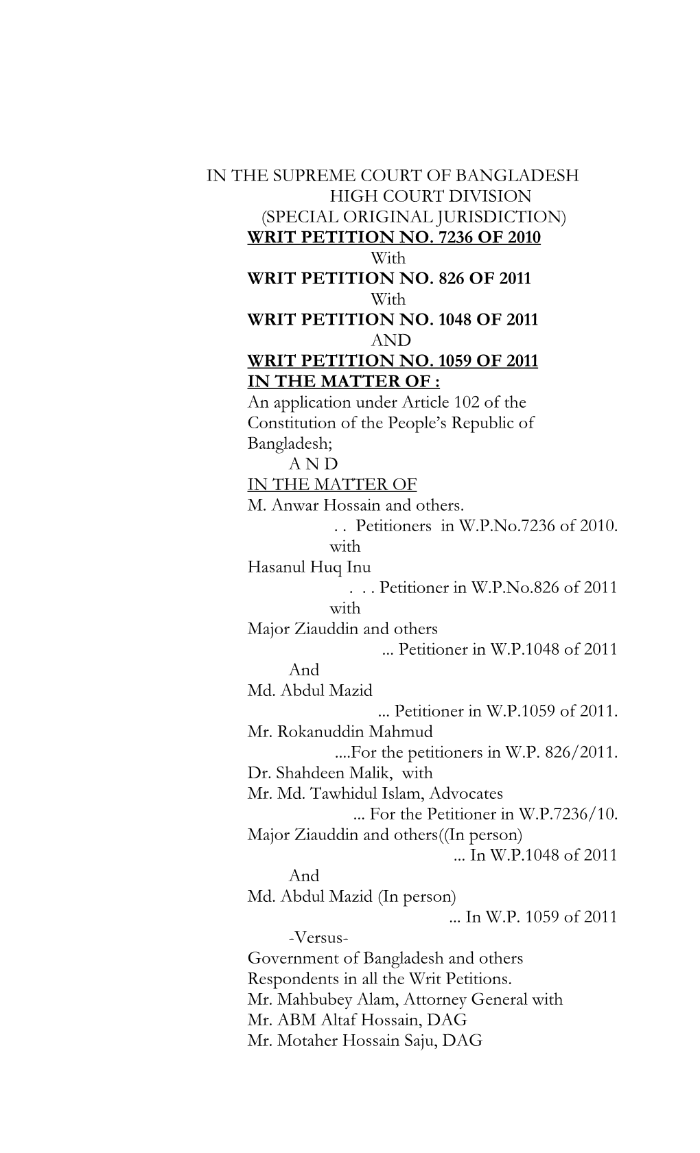 (SPECIAL ORIGINAL JURISDICTION) WRIT PETITION NO. 7236 of 2010 with WRIT PETITION NO