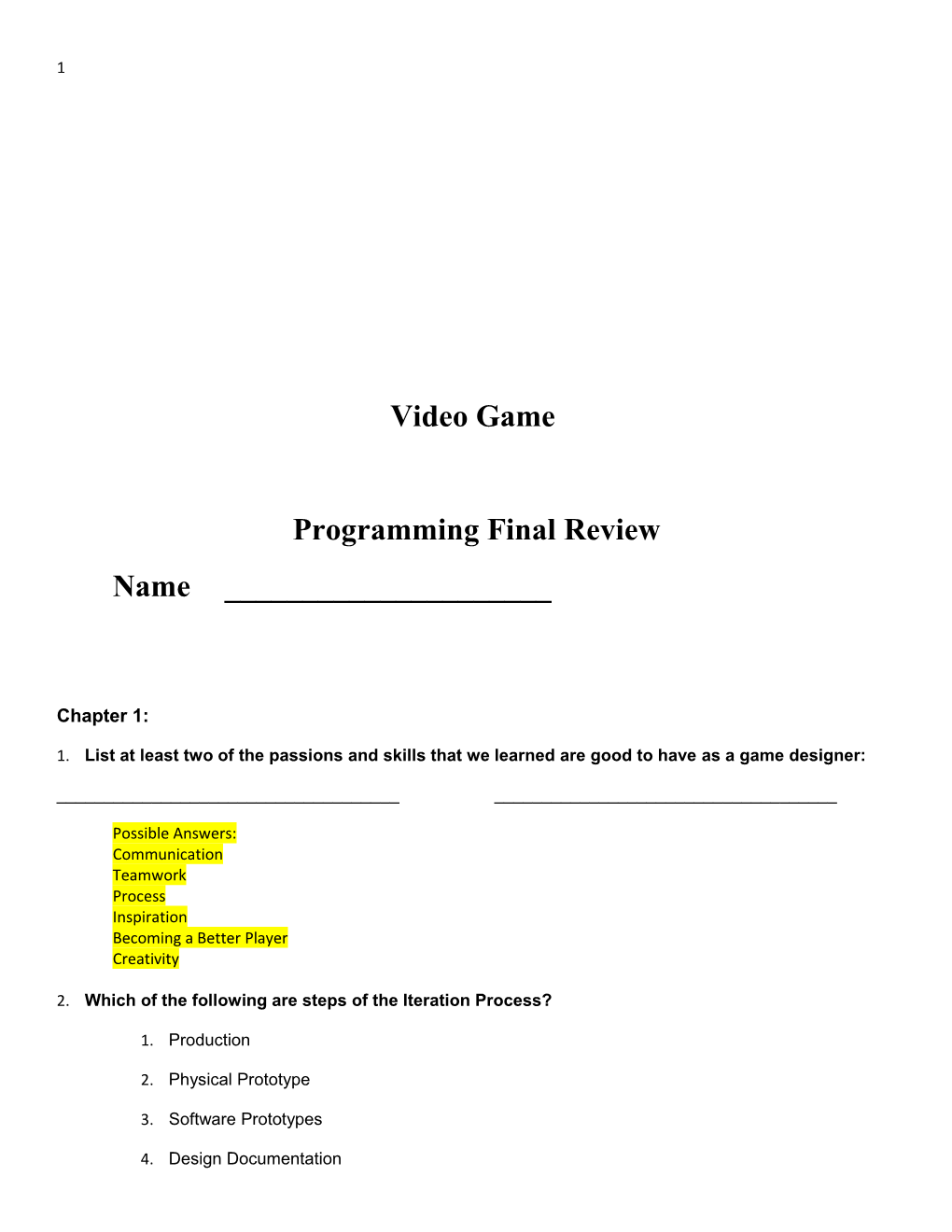 Programming Final Review