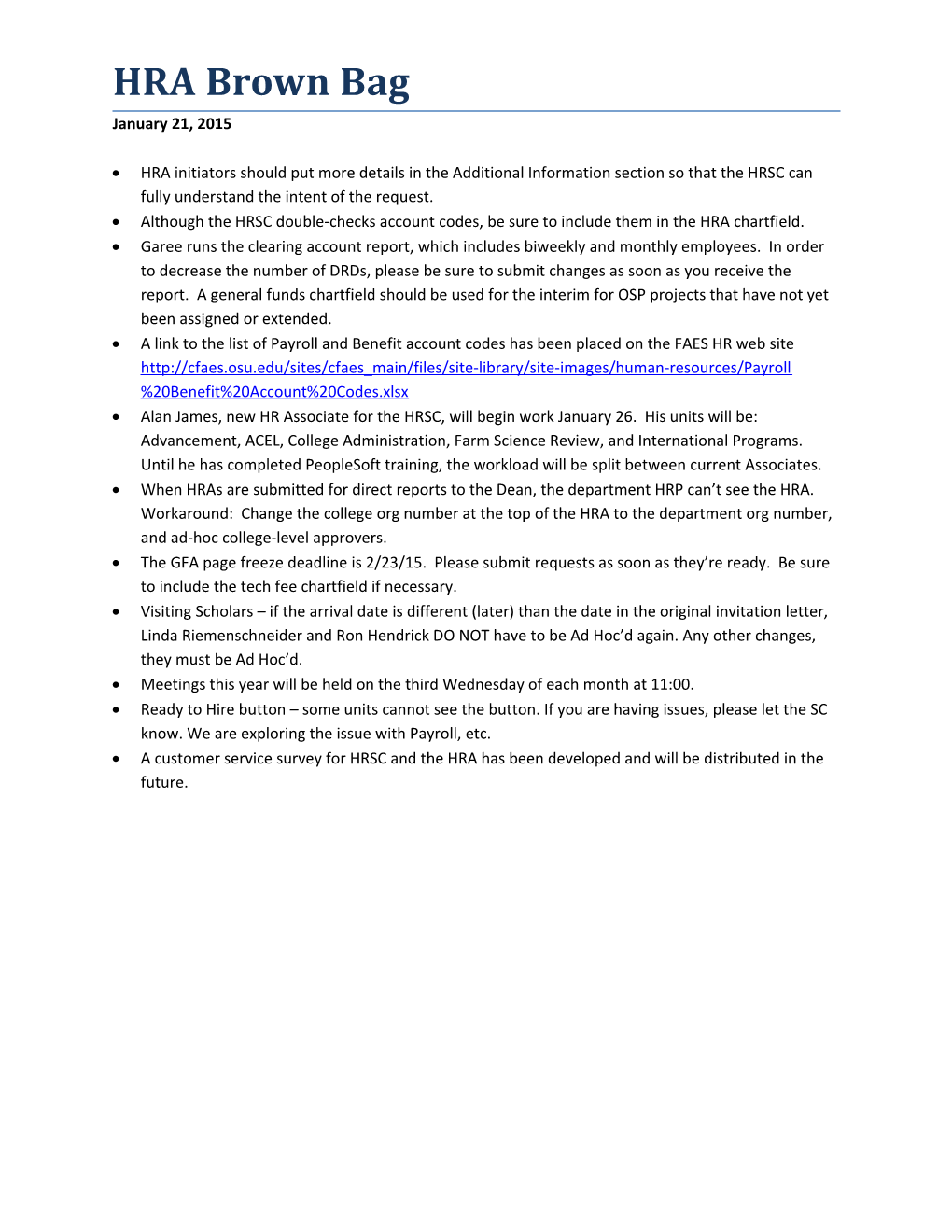 Although the HRSC Double-Checks Account Codes, Be Sure to Include Them in the HRA Chartfield