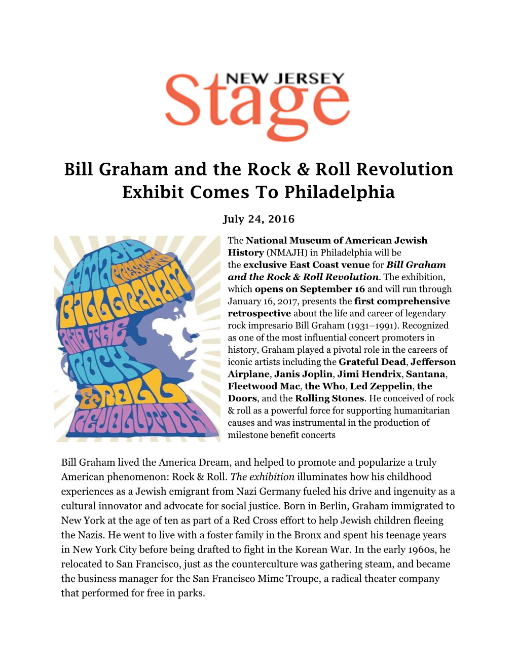 Bill Graham and the Rock & Roll Revolution Exhibit Comes to Philadelphia