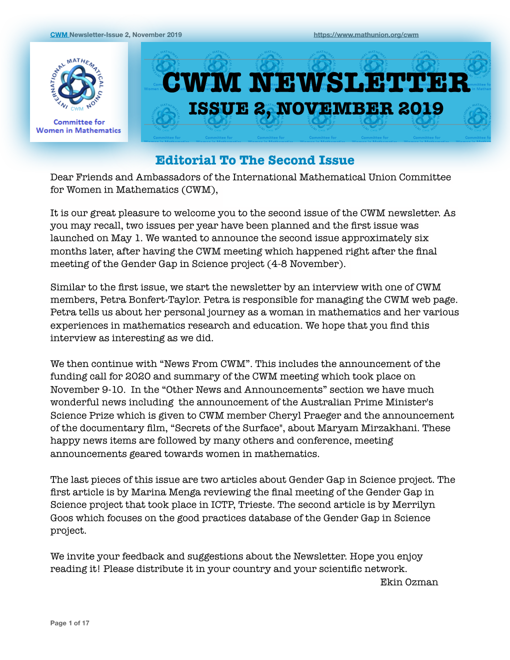 CWM Newsletter-Issue 2, November 2019
