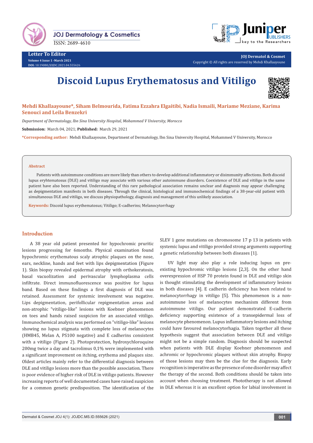 Discoid Lupus Erythematosus and Vitiligo