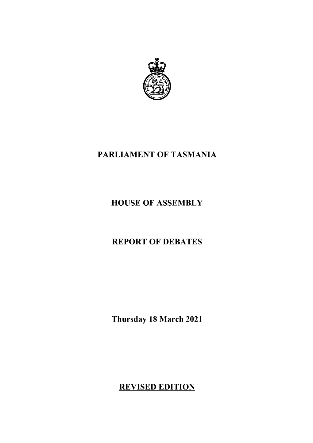 House of Assembly Thursday 18 March 2021