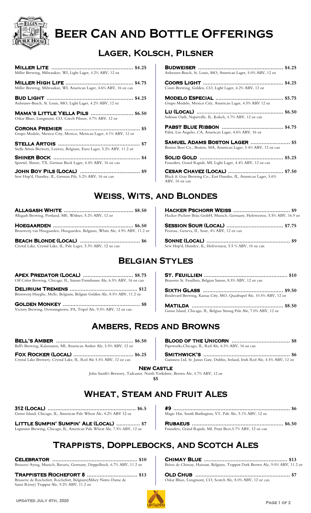 Menupro Beer Menu 6.20.2020