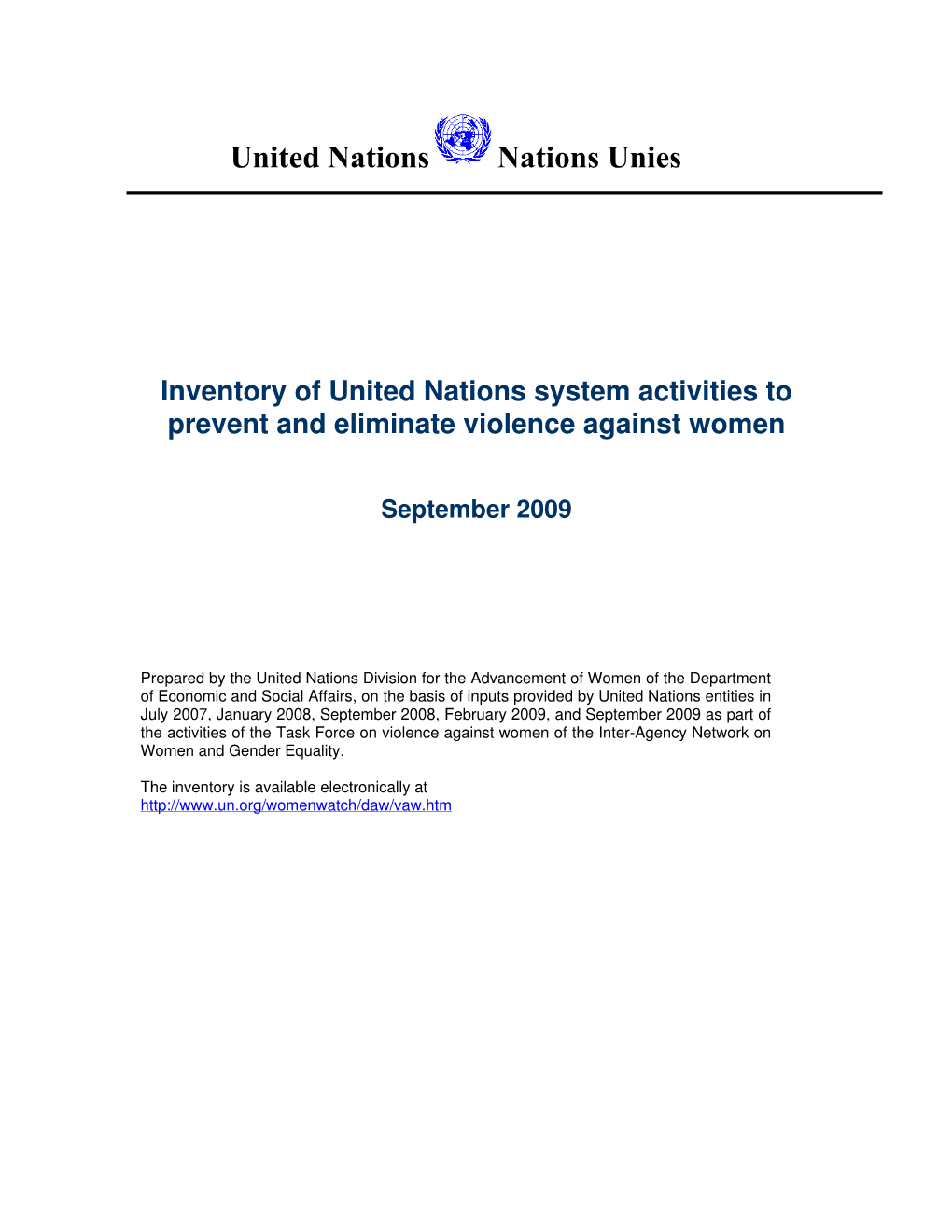 Inventory of United Nations System Activities to Prevent and Eliminate Violence Against Women