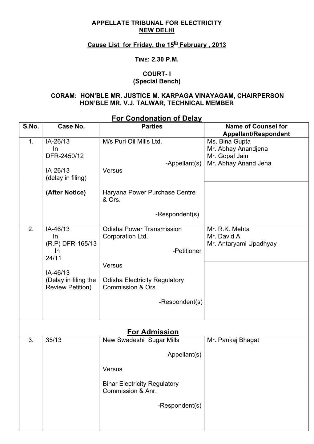 Appellate Tribunal for Electricity New Delhi