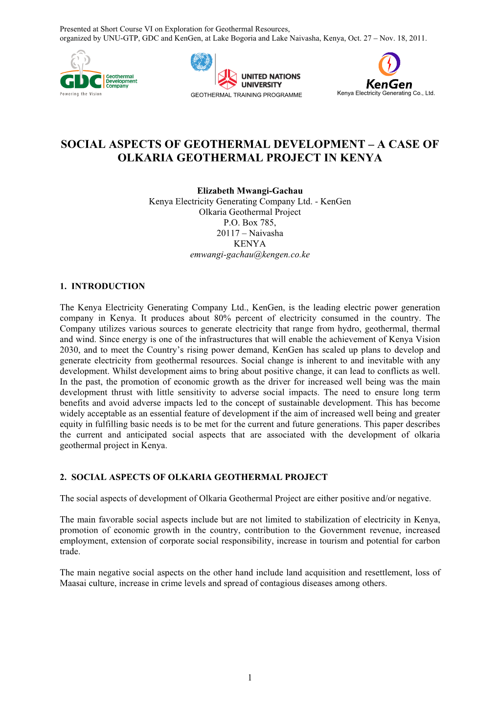 A Case of Olkaria Geothermal Project in Kenya