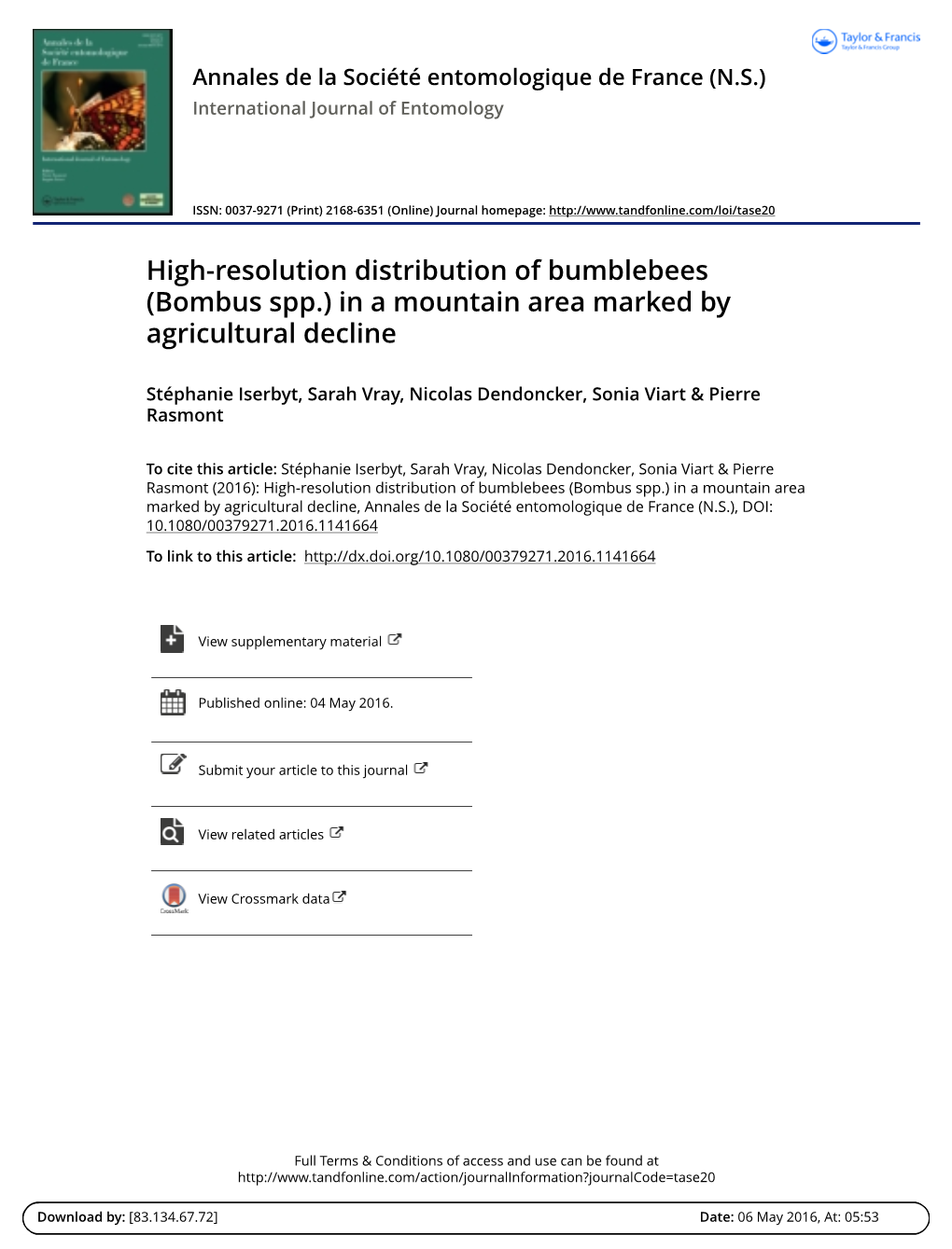 High-Resolution Distribution of Bumblebees (Bombus Spp.) in a Mountain Area Marked by Agricultural Decline