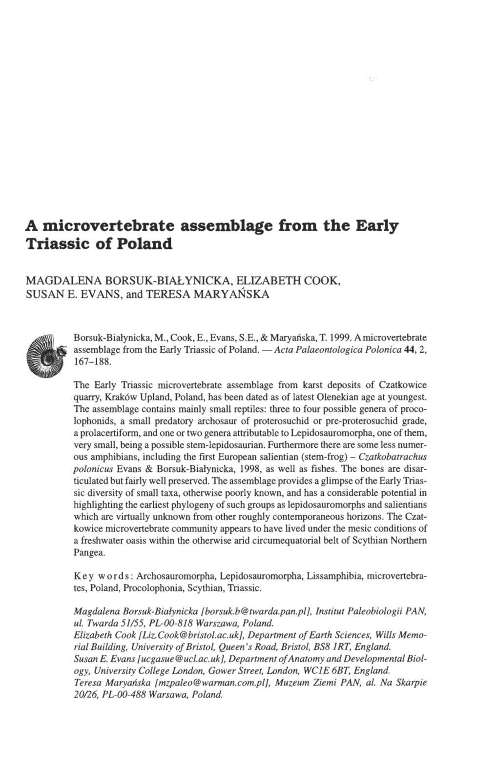 A Microvertebrate Assemblage from the Early Triassic of Poland