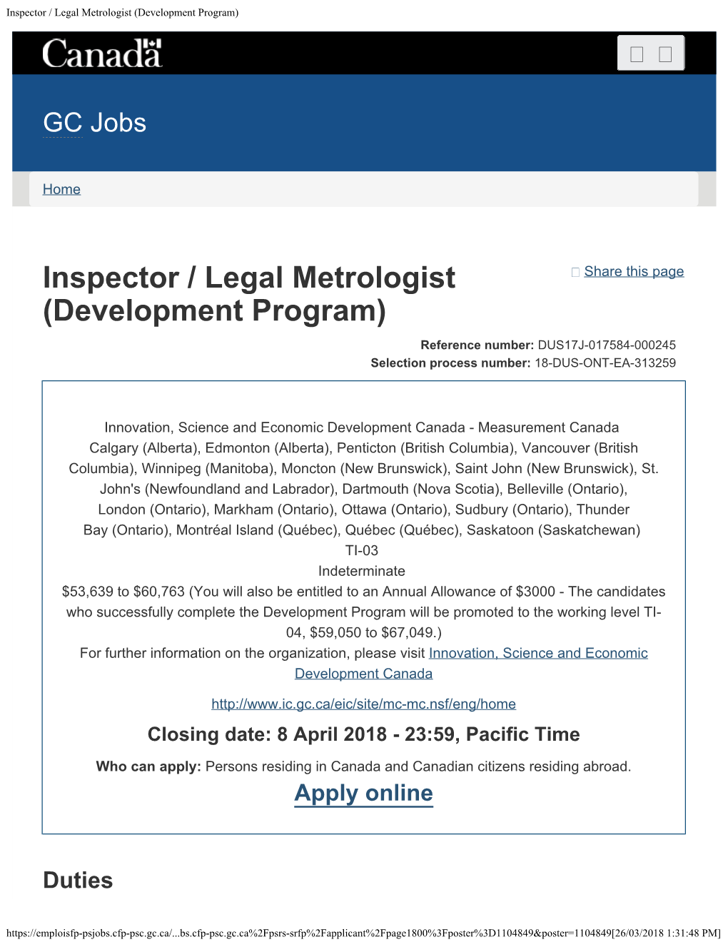 Inspector / Legal Metrologist (Development Program)