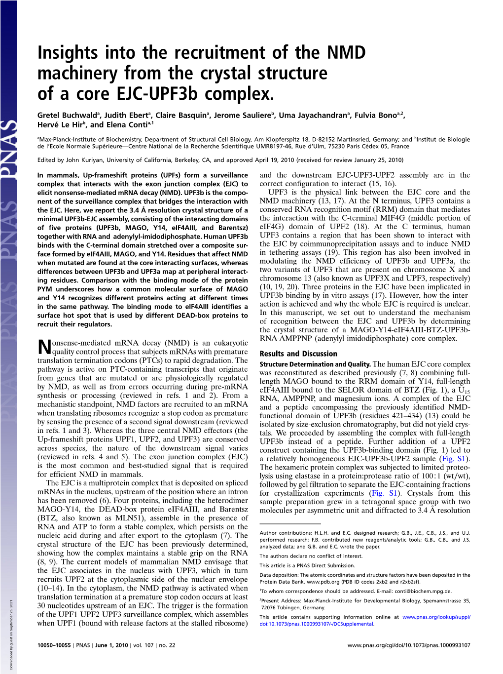 Insights Into the Recruitment of the NMD Machinery from the Crystal Structure of a Core EJC-Upf3b Complex