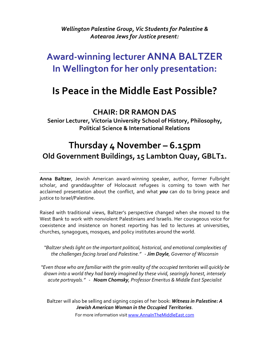 Anna Baltzer Lecture 04.11.10