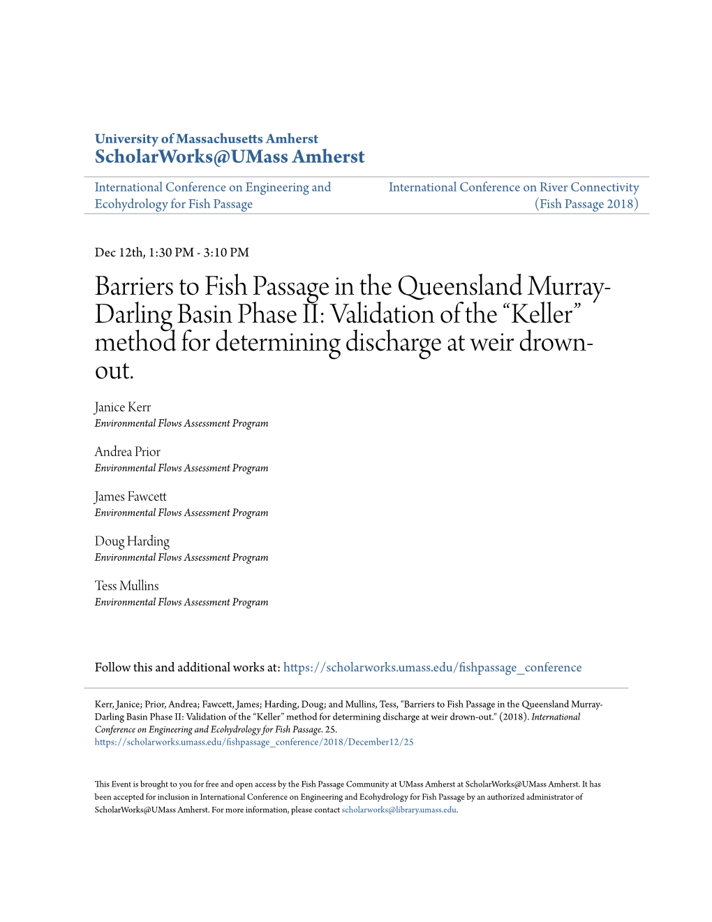 Barriers to Fish Passage in the Queensland Murray-Darling Basin