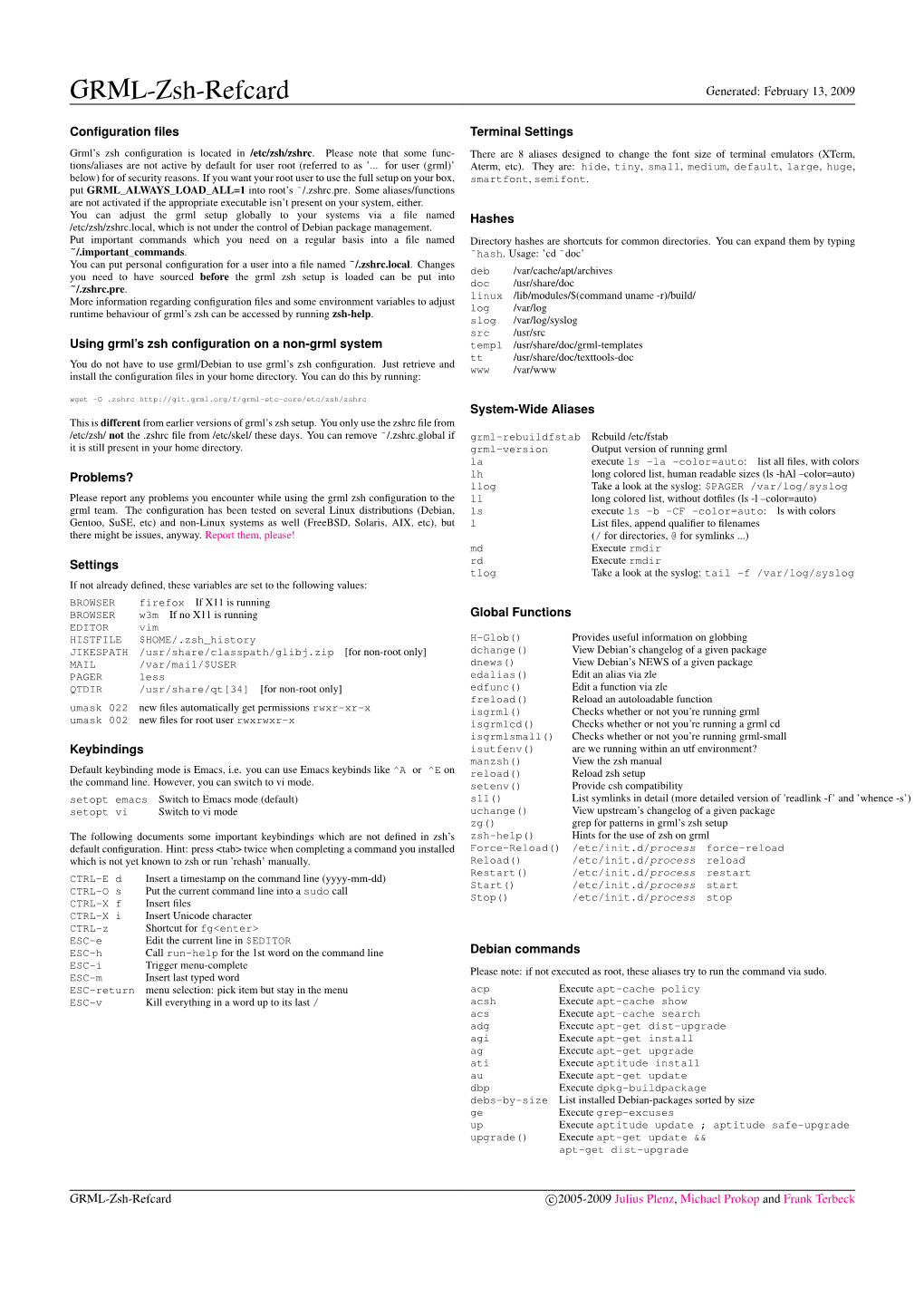 GRML-Zsh-Refcard Generated: February 13, 2009