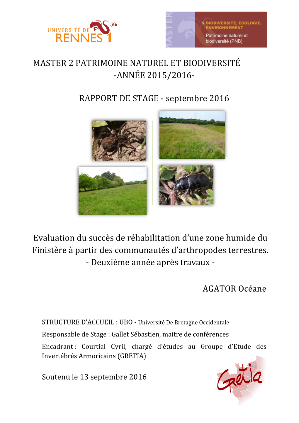 Master 2 Patrimoine Naturel Et Biodiversité -Année 2015/2016