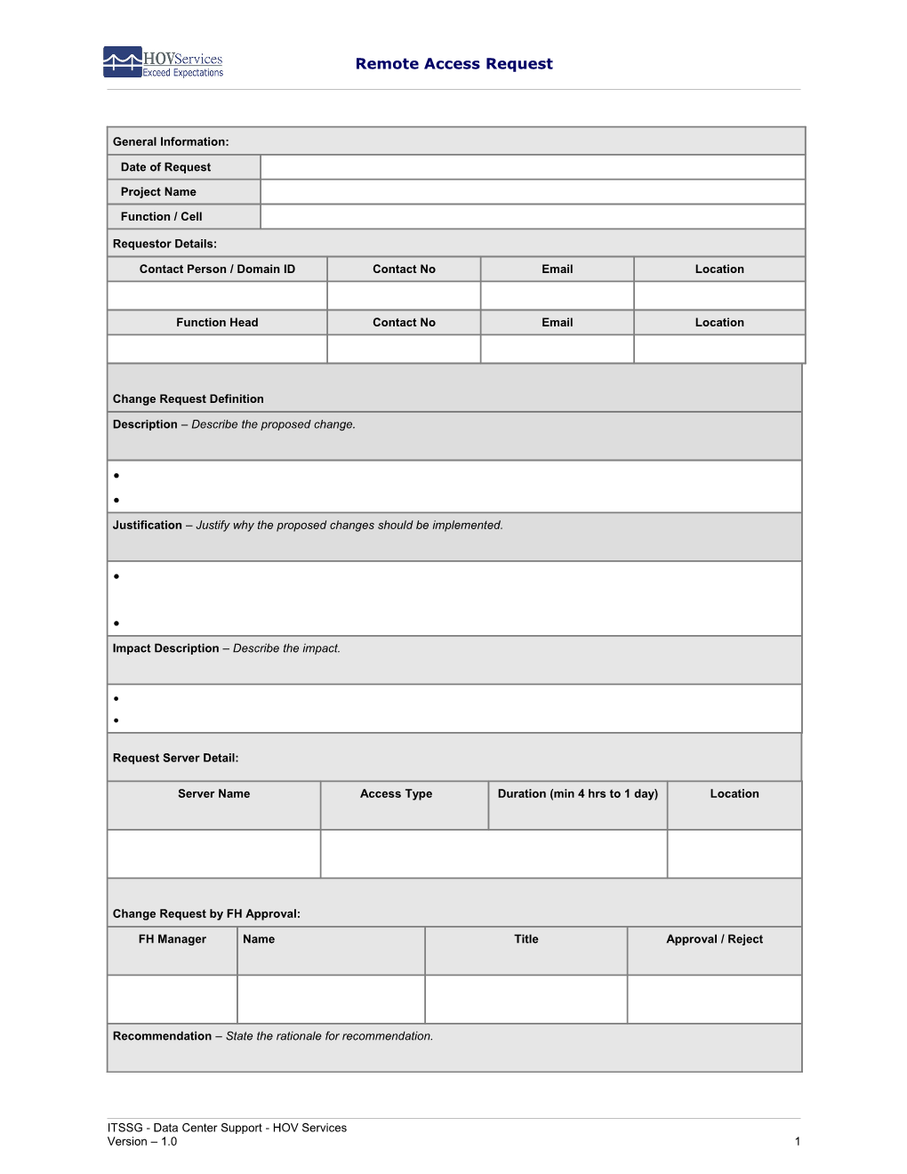 Change Control Request Template