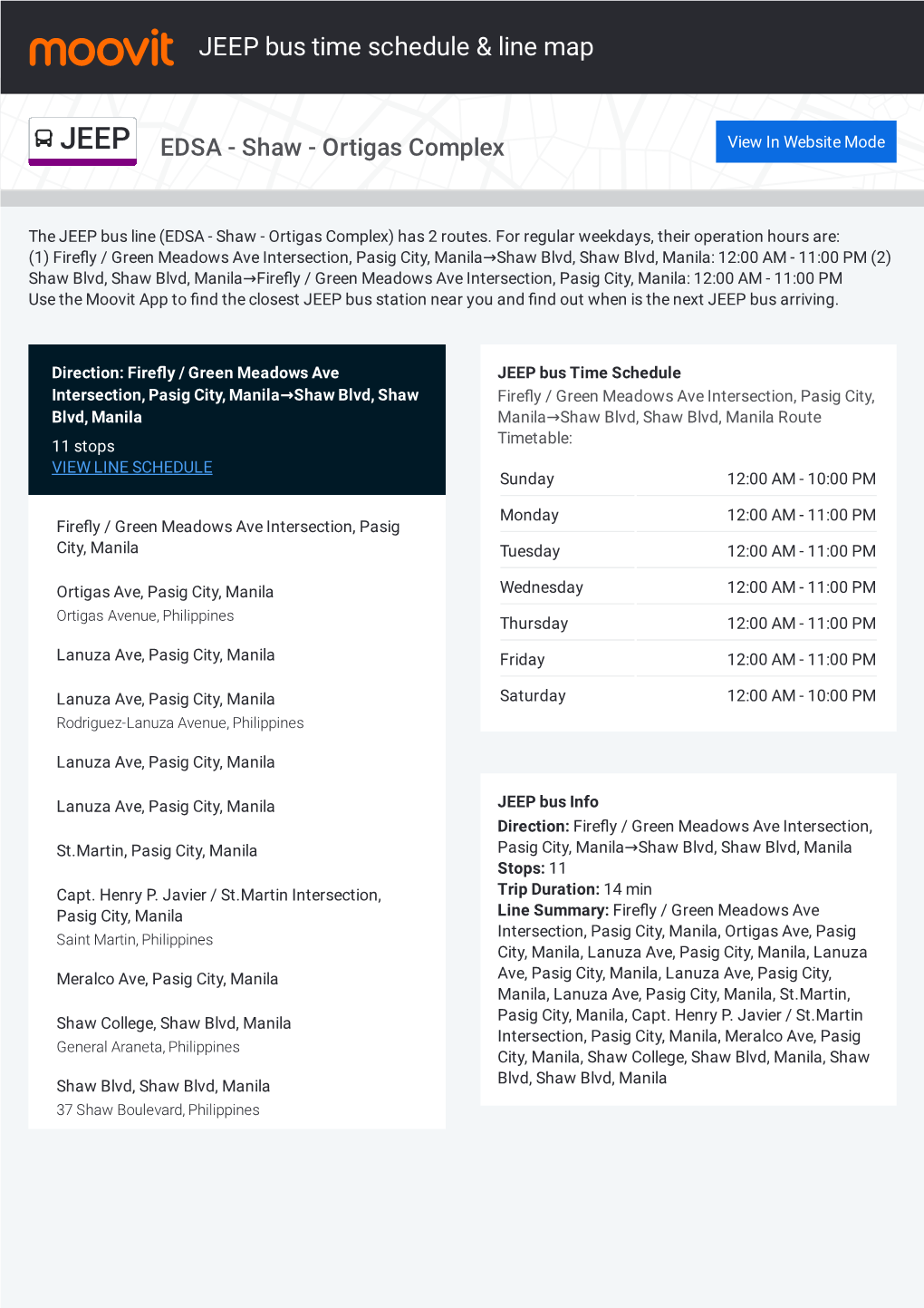 JEEP Bus Time Schedule & Line Route